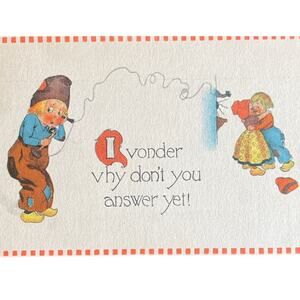 Antique 1913 Ephemera Postcard Humorous Sweet Message Dutch Girl Boy Posted SEE